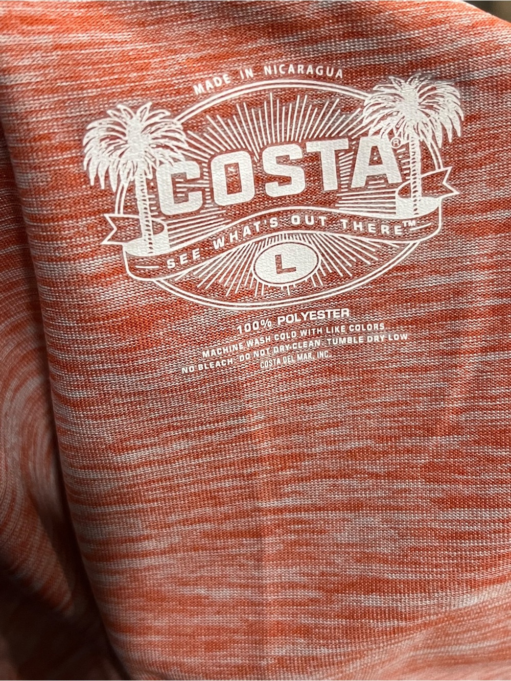Costa Heathered Coral-White Long Sleeve Logo Shirt - Picture 7 of 7